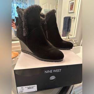 Nine Weat - Suede / Faux Fur Wedge Bootie